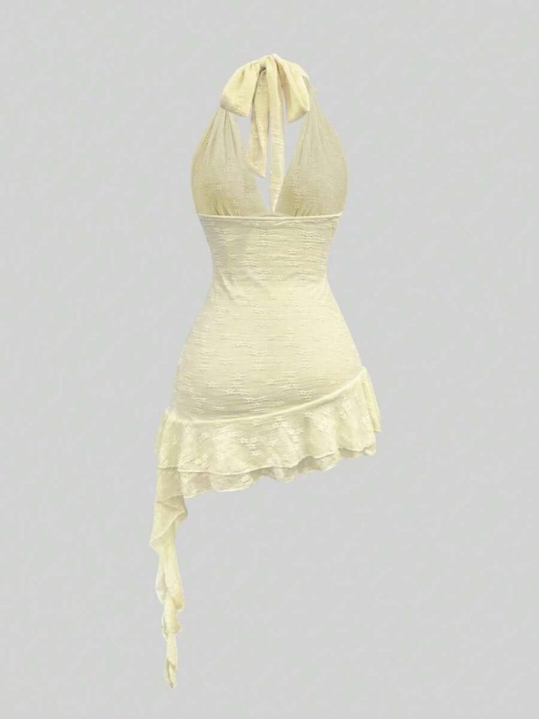 Halter Ruched Asymmetric Mini Dress