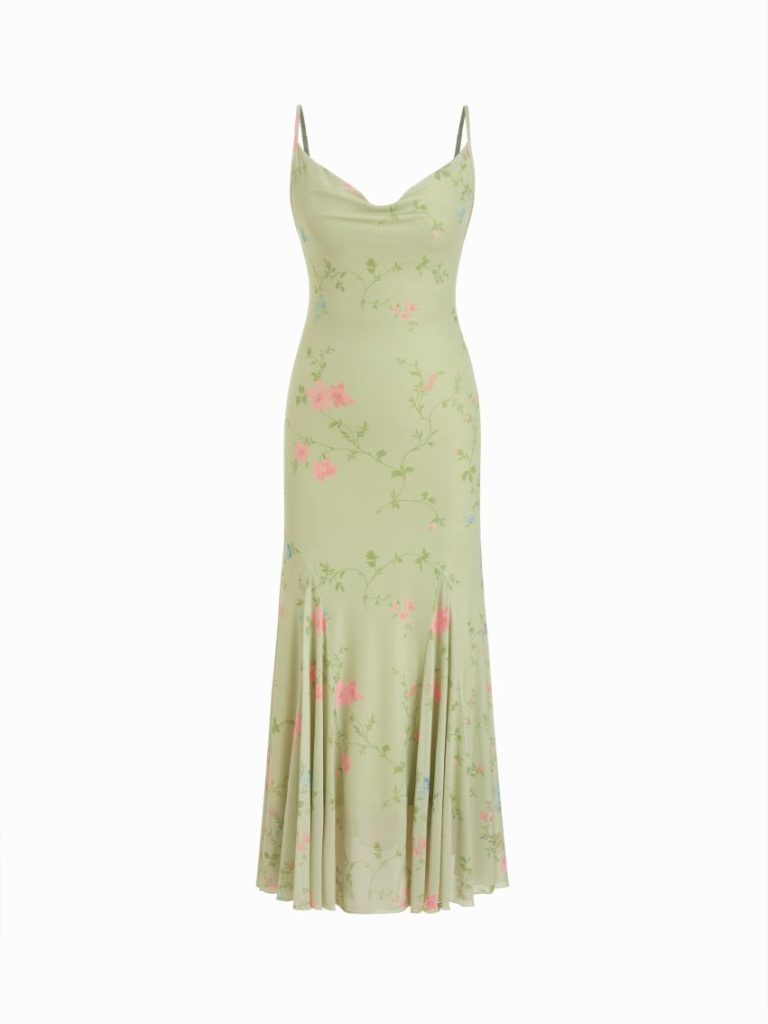 Sage Floral Cowl Maxi Dress