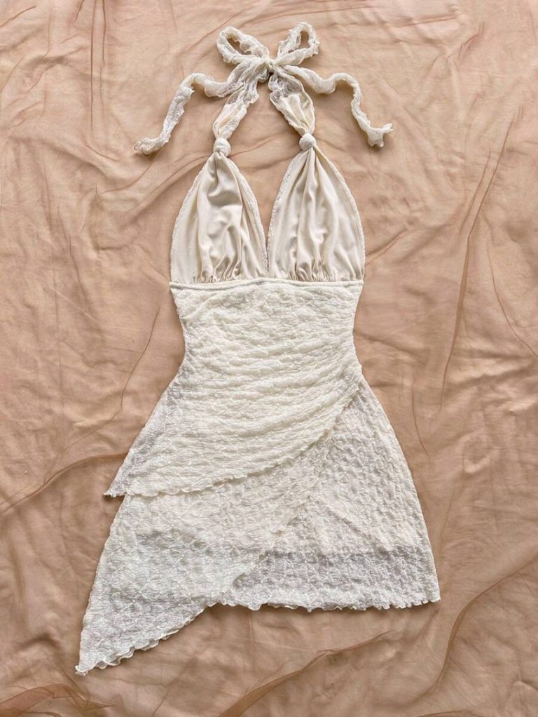 White Lace Halter Mini Dress