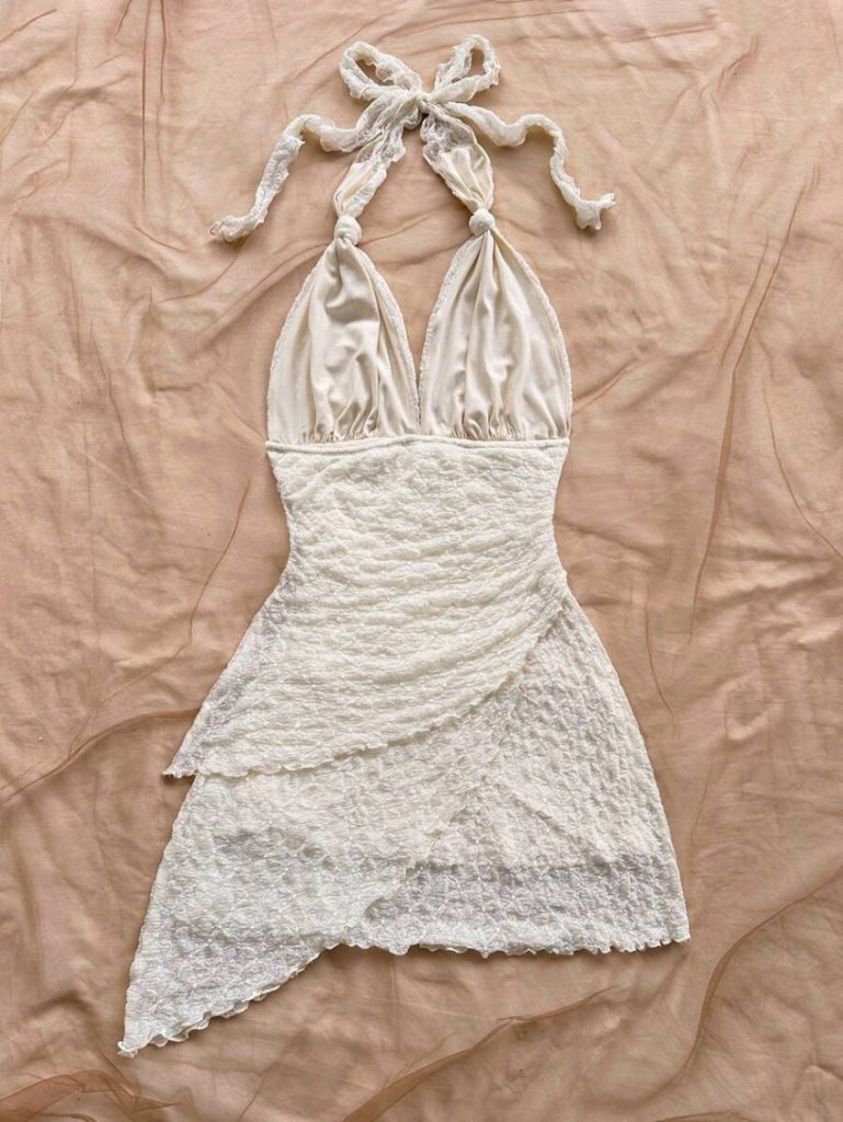 White Lace Halter Mini Dress