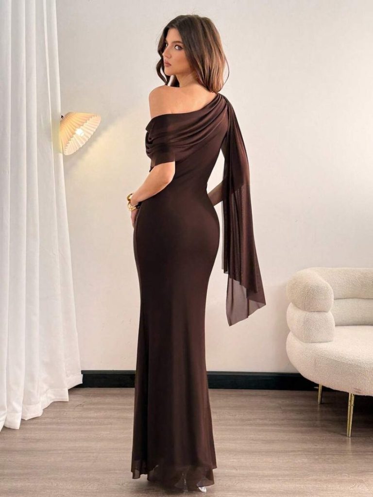 Elegant Off-Shoulder Draped Maxi Dress