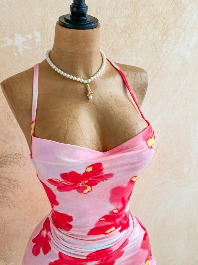 Pink Floral Strappy Mini Dress
