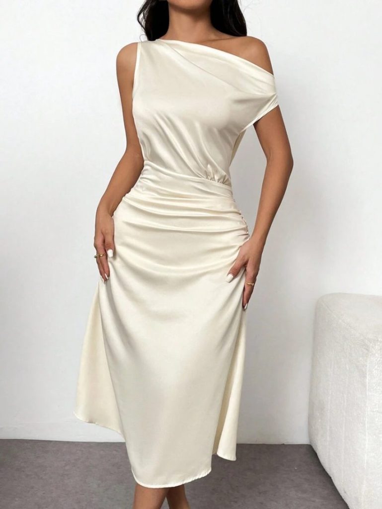 Black Off-Shoulder Bust-Cutout Midi Dress