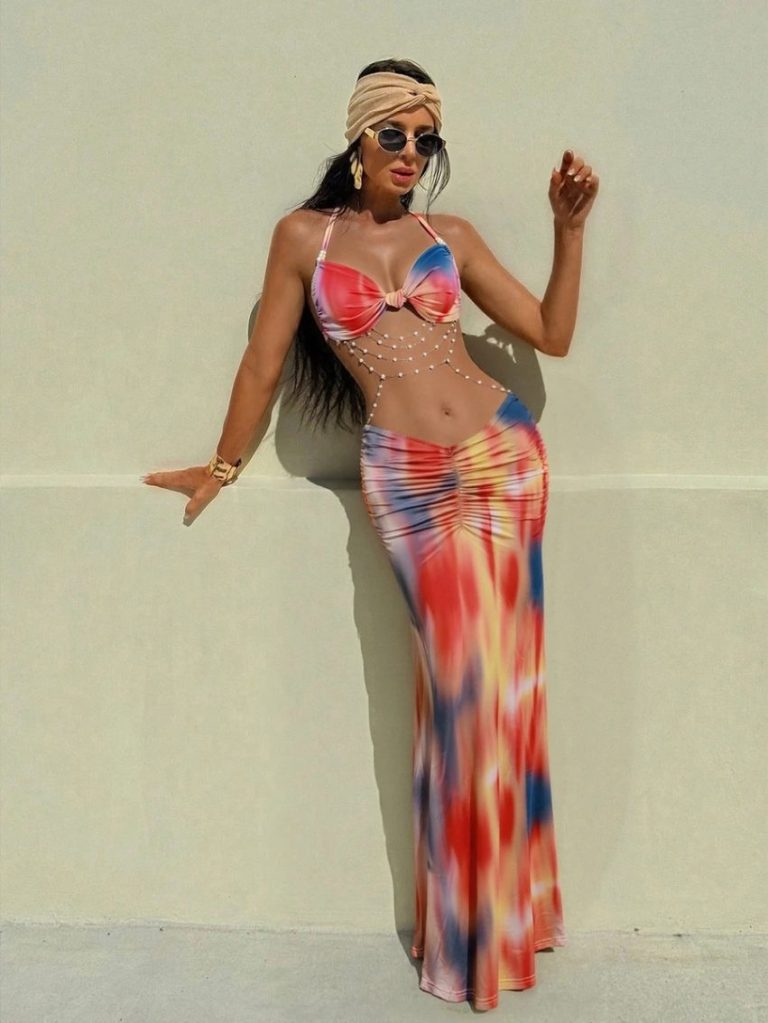 Hawaiian Beaded Backless Mini Dress