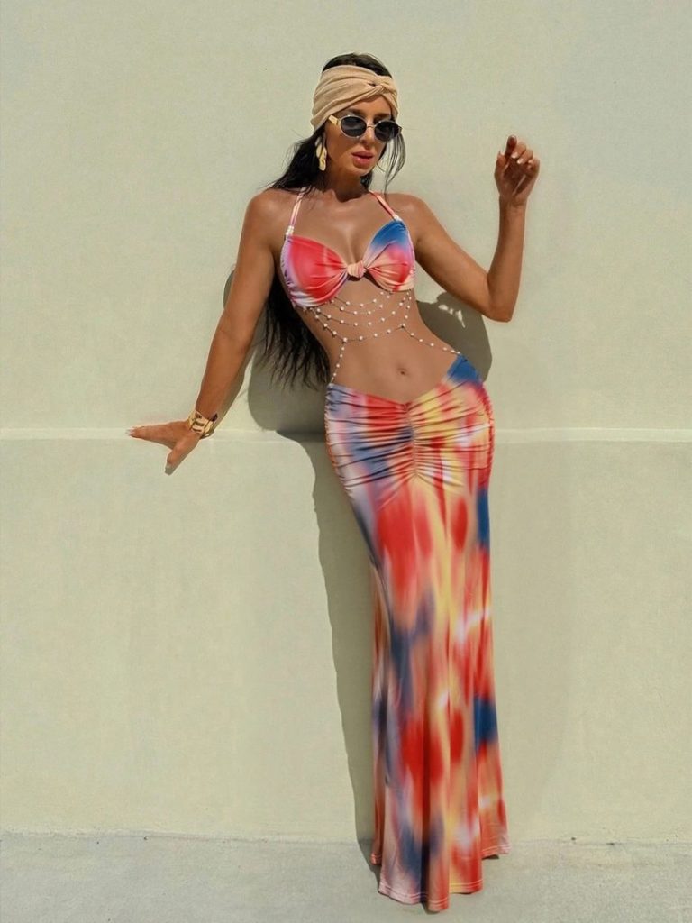 Hawaiian Beaded Backless Mini Dress