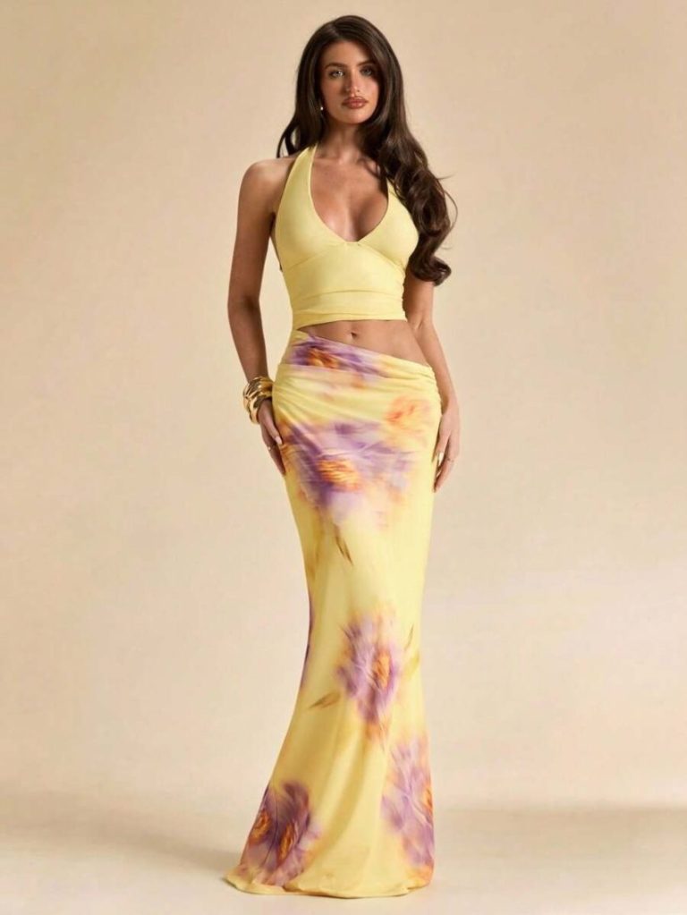 Cream Floral Mermaid Beach Dress