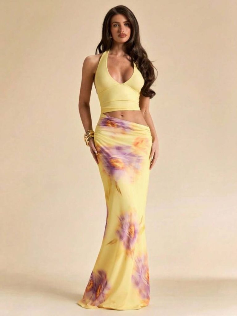 Cream Floral Mermaid Beach Dress