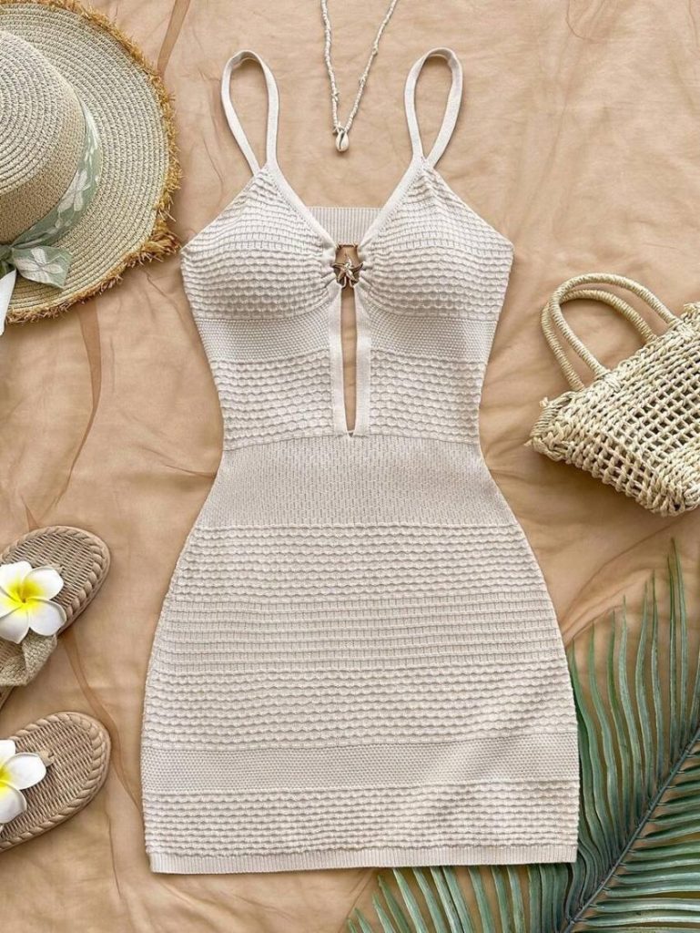 White Knit Cutout Mini Dress