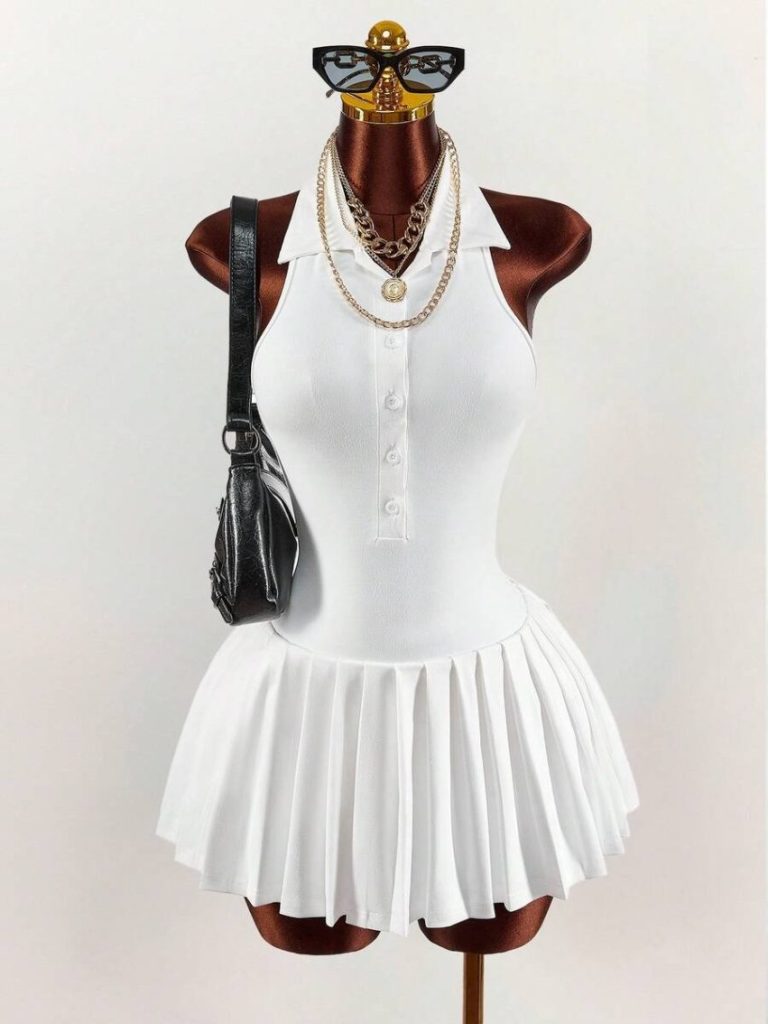 White Pleated Racerback Mini Dress