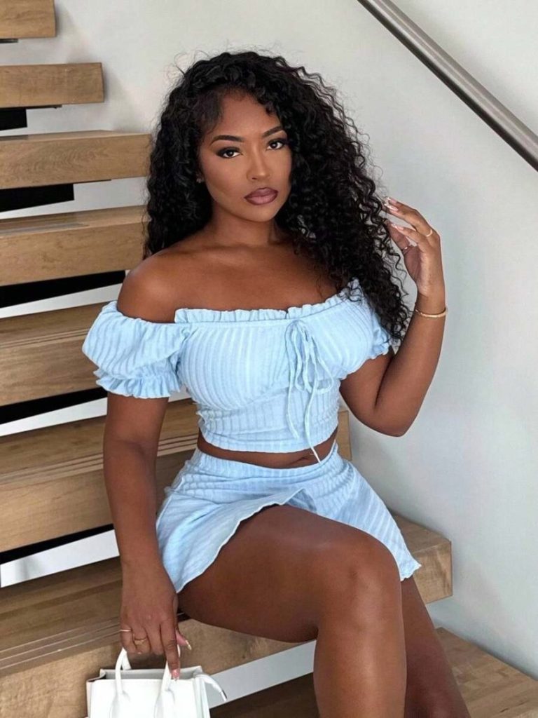 Blue Off-Shoulder Ruffle Skirt Set