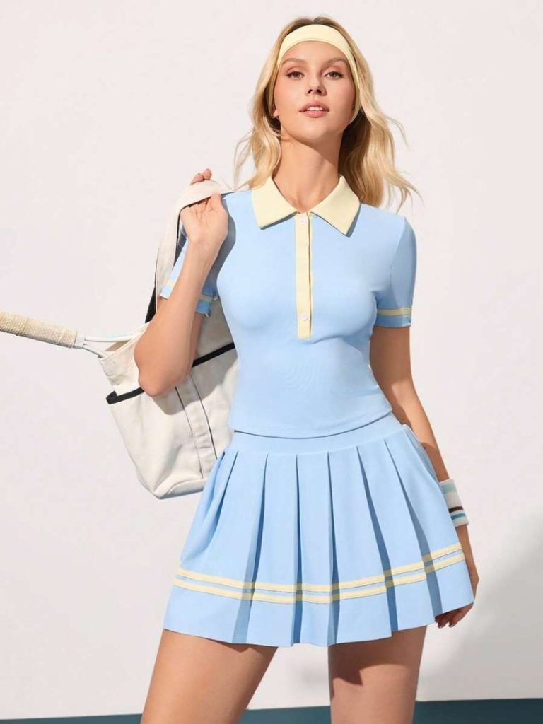 Blue Polo Pleated Skirt Set