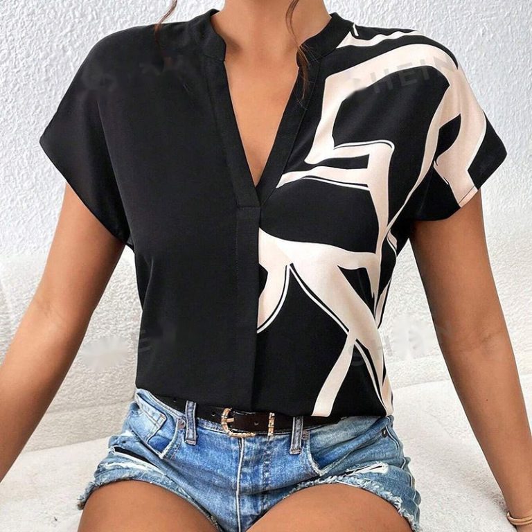 Abstract Print V-Neck Blouse