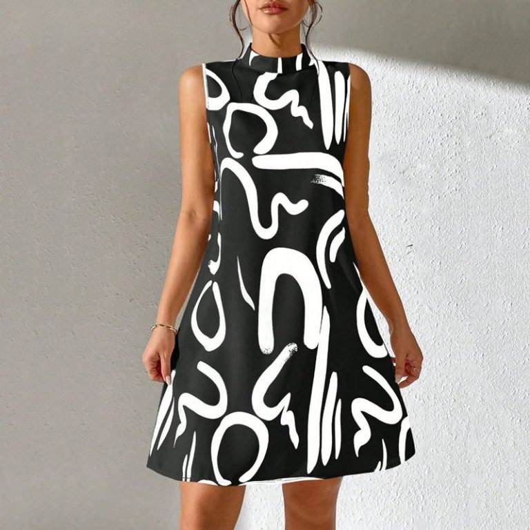 Abstract Print Sleeveless Dress