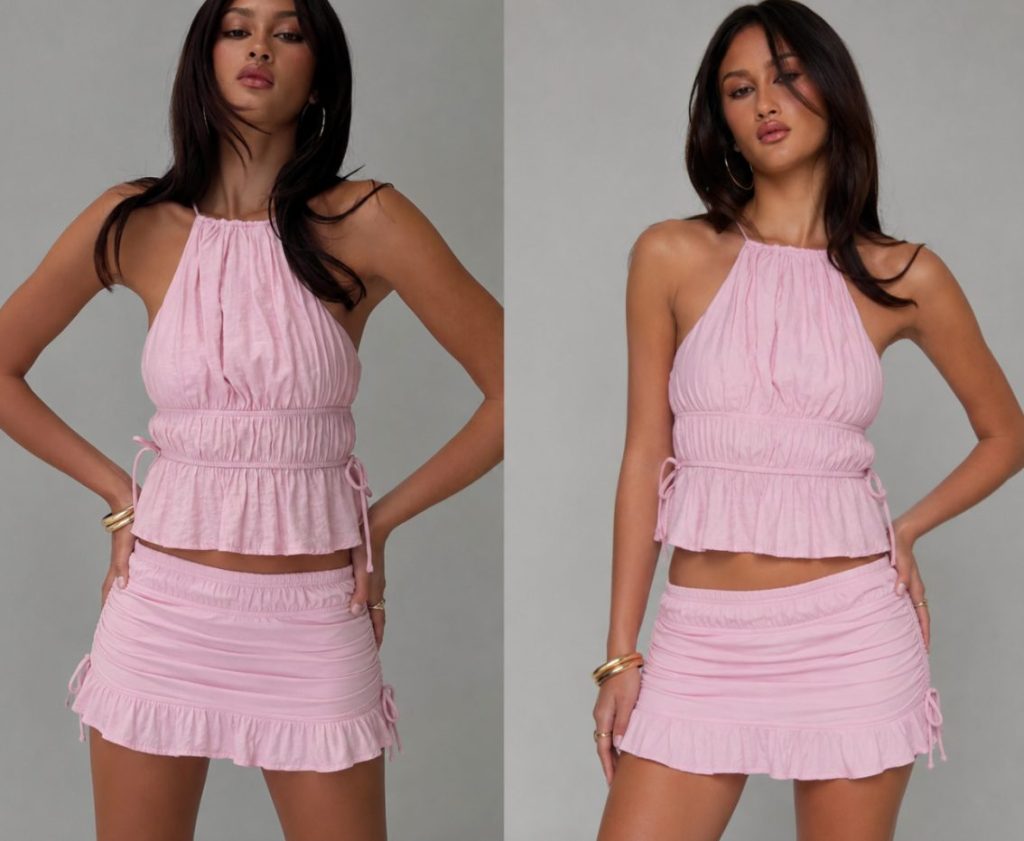Halter Ruched Textured Mini Set