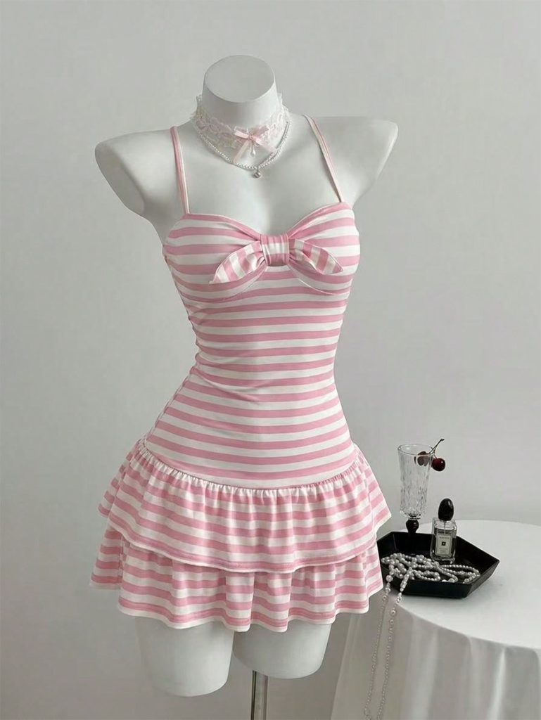 Pink Striped Bow-Back Mini Dress