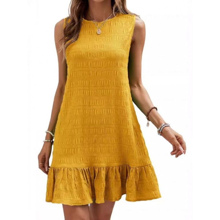 Mustard Sleeveless Textured Mini Dress