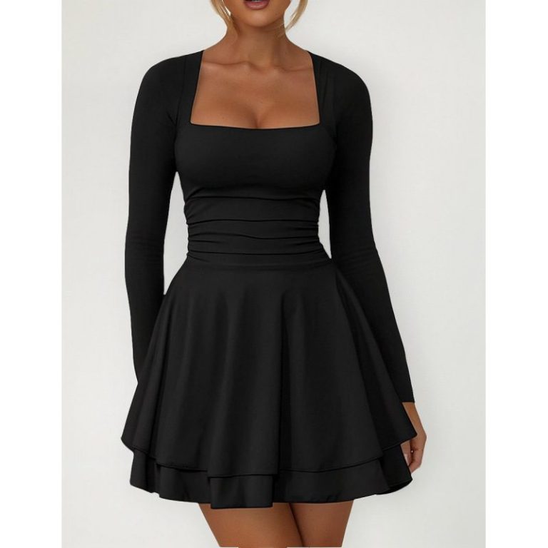 Black Long Sleeve Mini Dress
