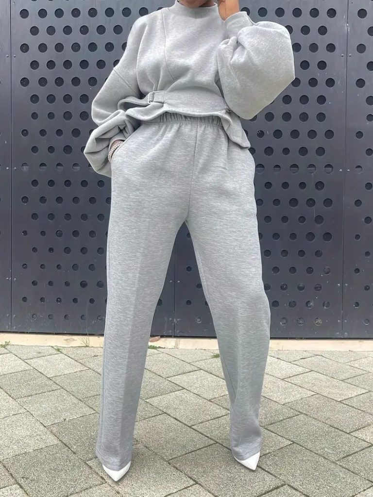 Grey Fleece Sweatshirt Jogger Set