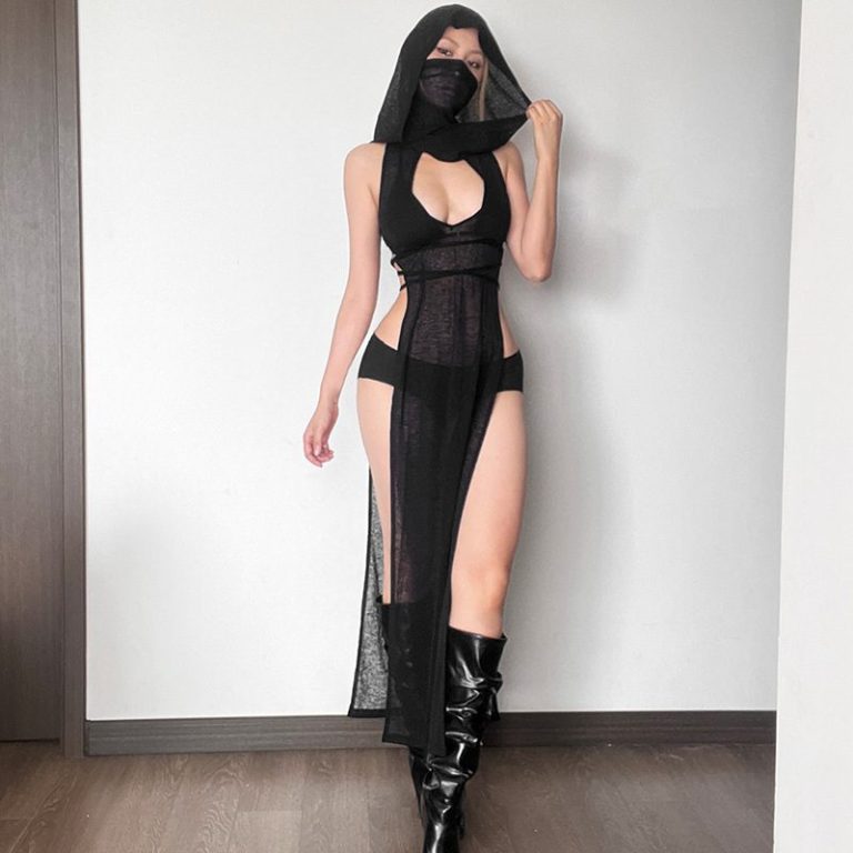 Black Hooded Sheer Maxi Dress