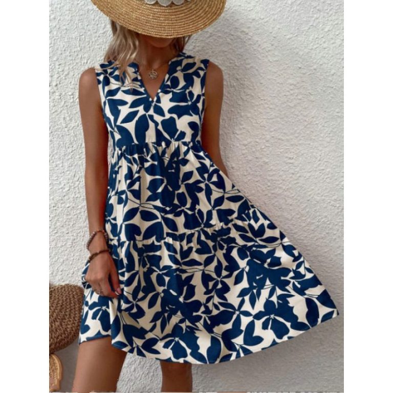 Blue Floral Tiered Mini Dress