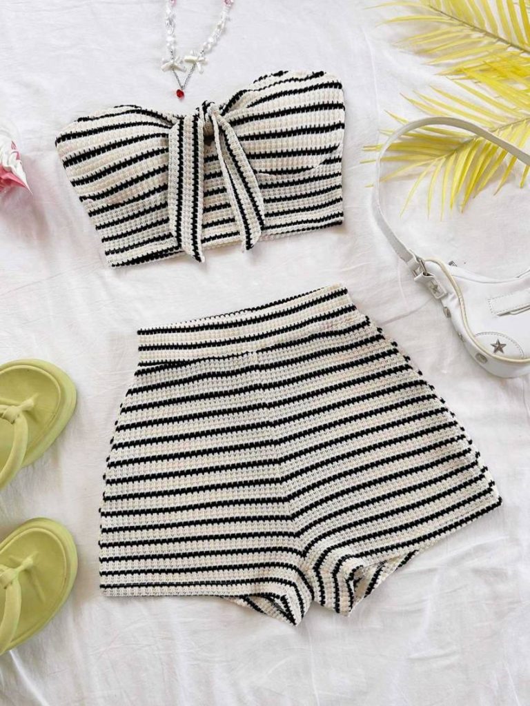 Striped Knit Bandeau Shorts Set