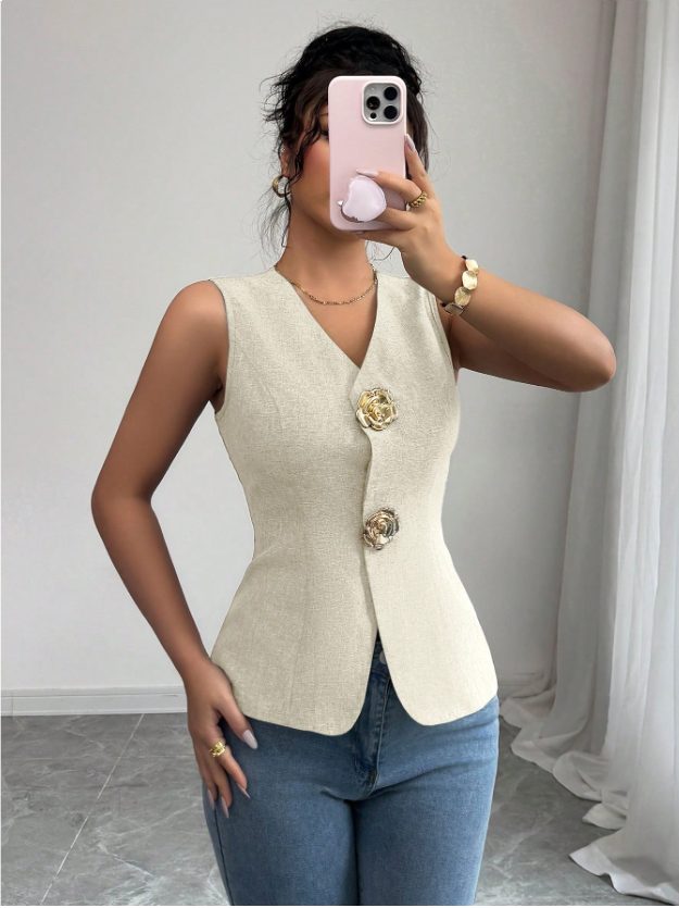 Beige Sleeveless Tailored Waistcoat