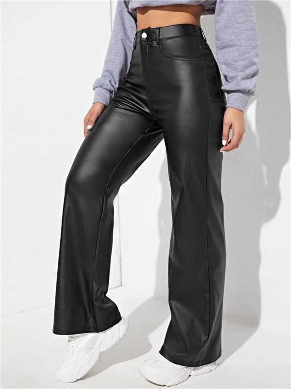 Black Faux Leather Flare Pants