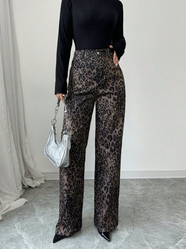 Leopard Print Wide Leg Pants