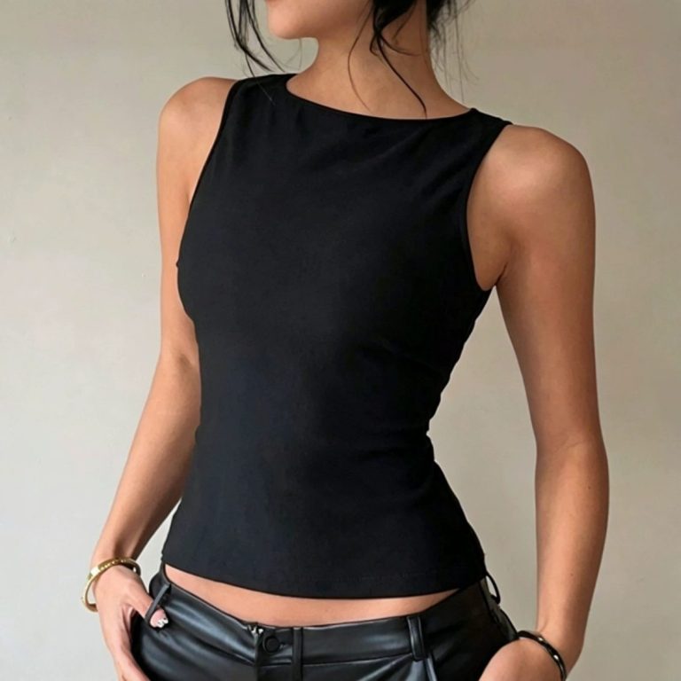 Black Boat Neck Tank Top