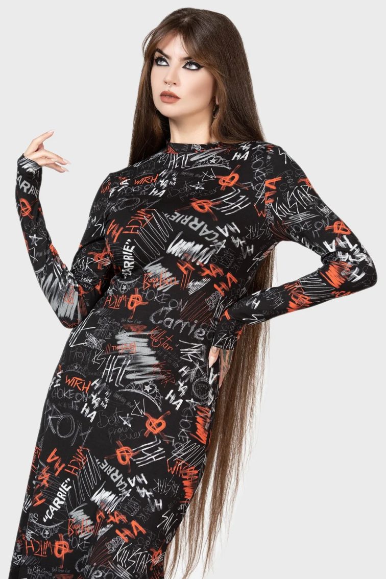 QD971 Off-Shoulder Maxi Chiffon Graphic Print