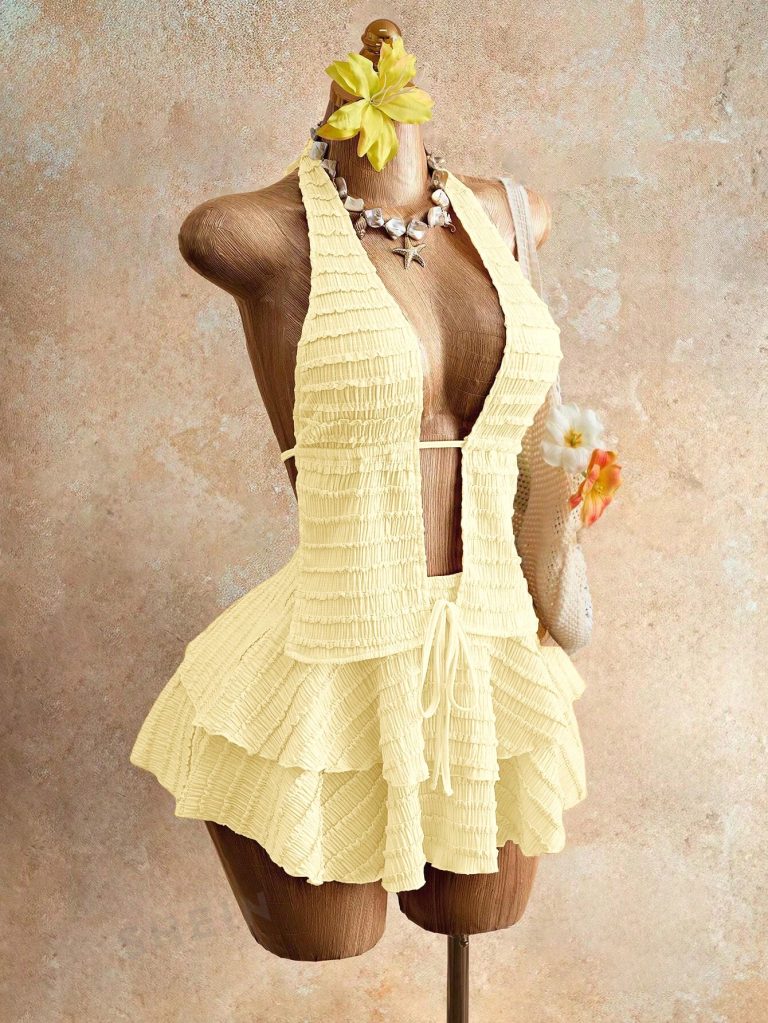 Yellow Halter Ruffled Skirt Set