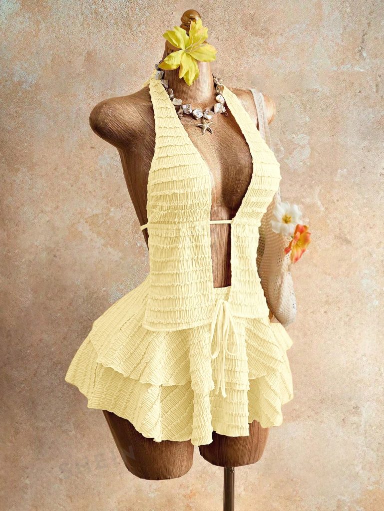 Yellow Halter Ruffled Skirt Set