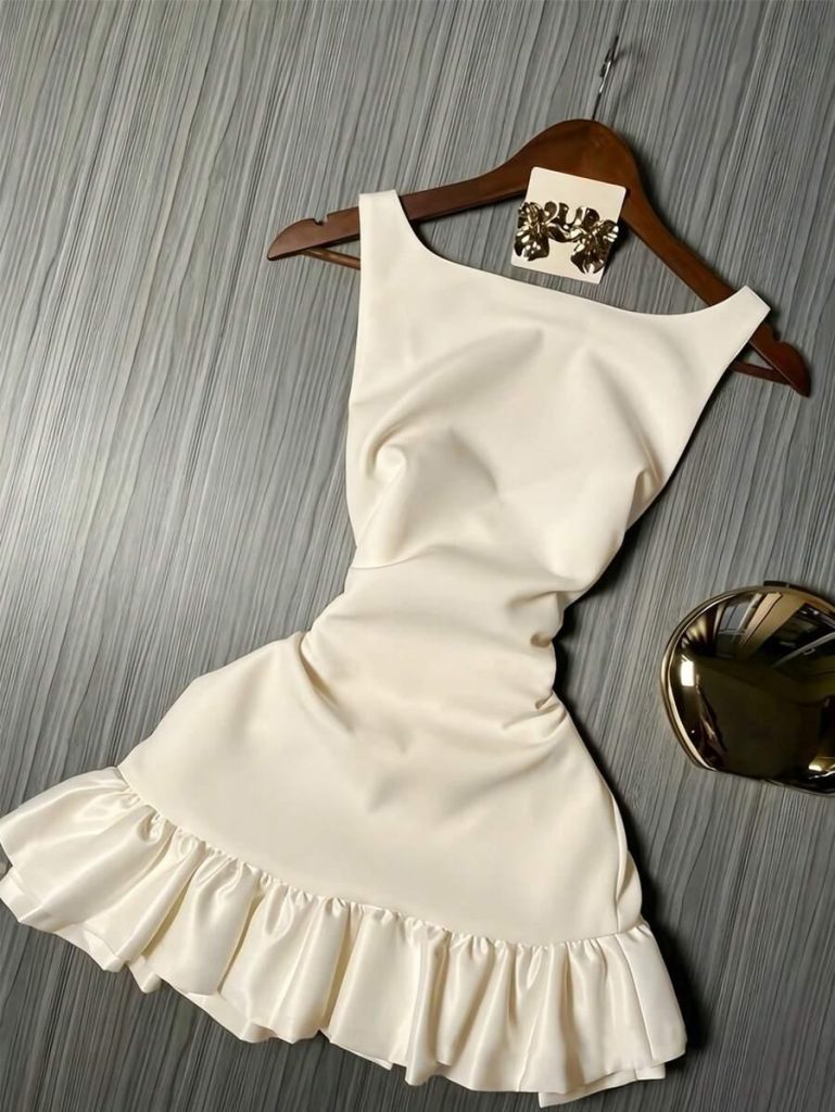 Ivory One Shoulder Ruffle Dress