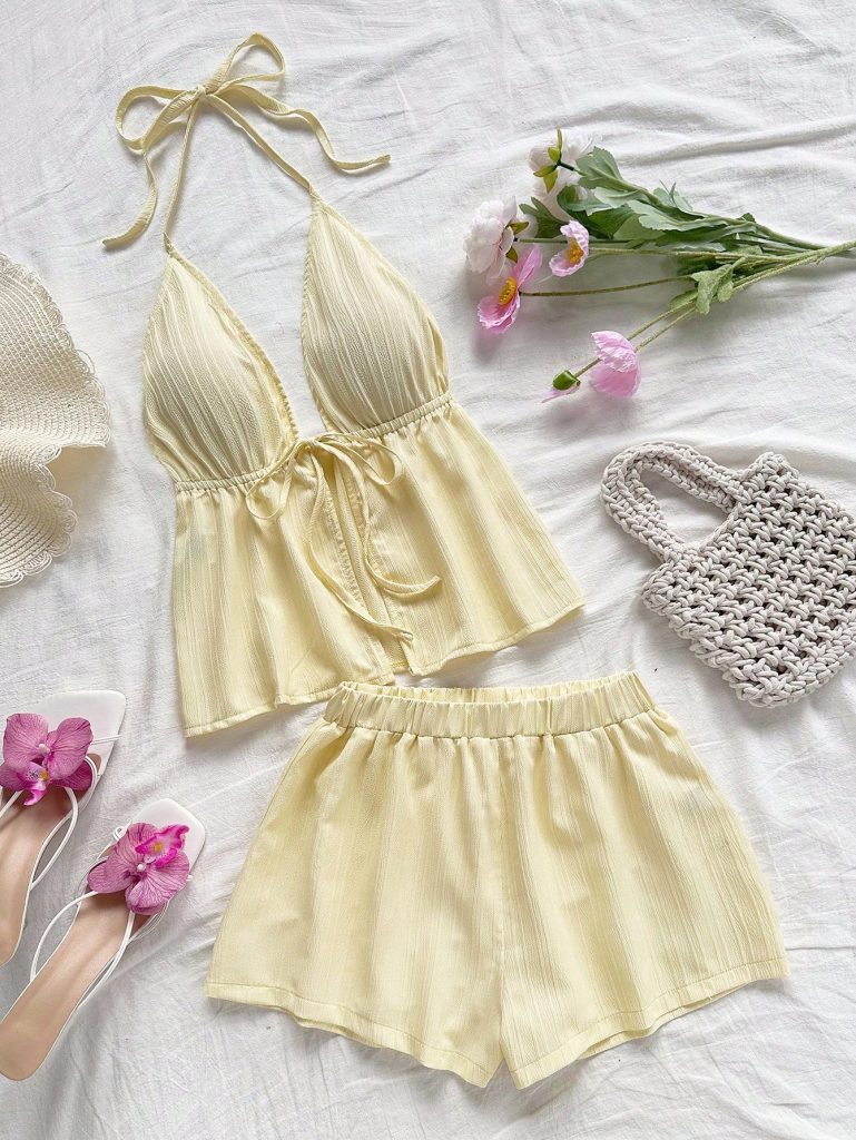 Lace-Trim Crop Top Shorts Set