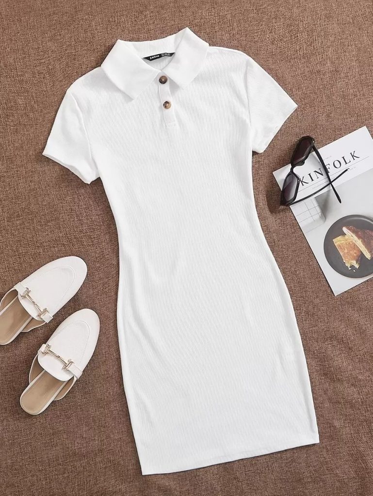 White Knit Polo Mini Dress