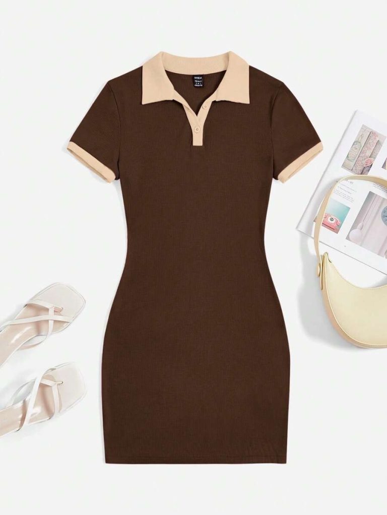 Brown Contrast Collar Mini Dress