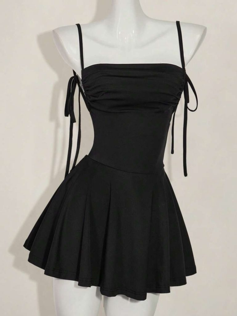Black Bow-Strap Mini Dress