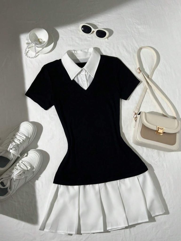 Black Contrast Collar Bodycon Dress