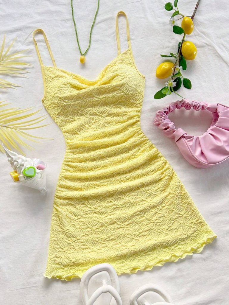 Yellow Lace Spaghetti Strap Dress