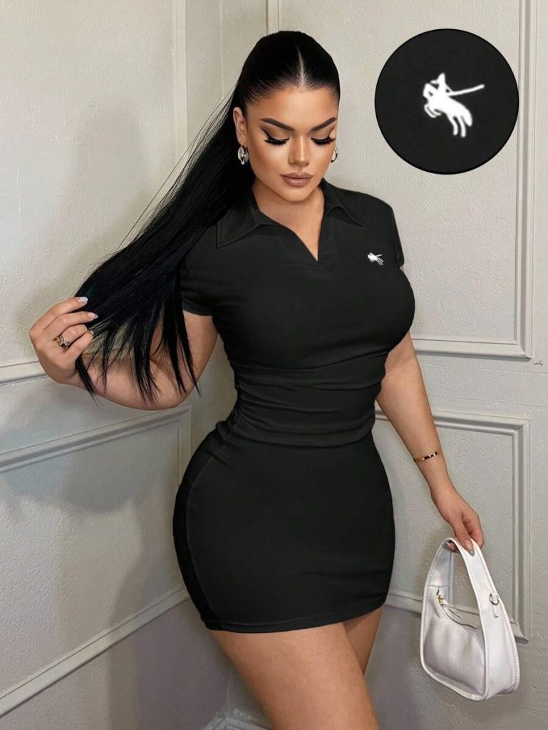 Black Polo Collar Mini Dress
