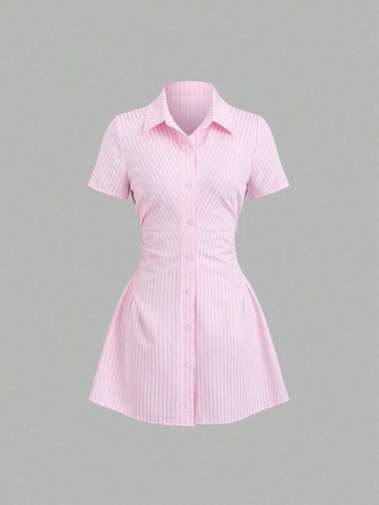 Pink Knit Polo Mini Dress