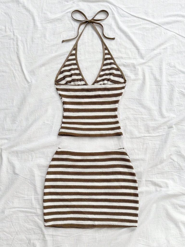 Striped Halter Mini Skirt Set