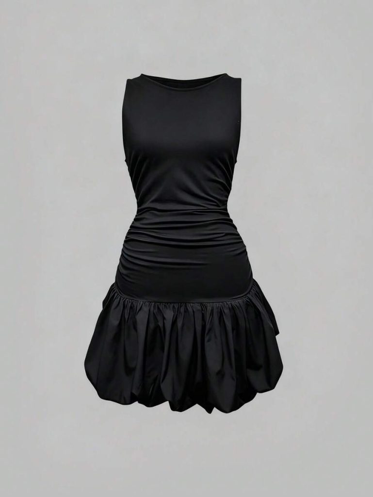 Black Strapless Ruffle Mini Dress
