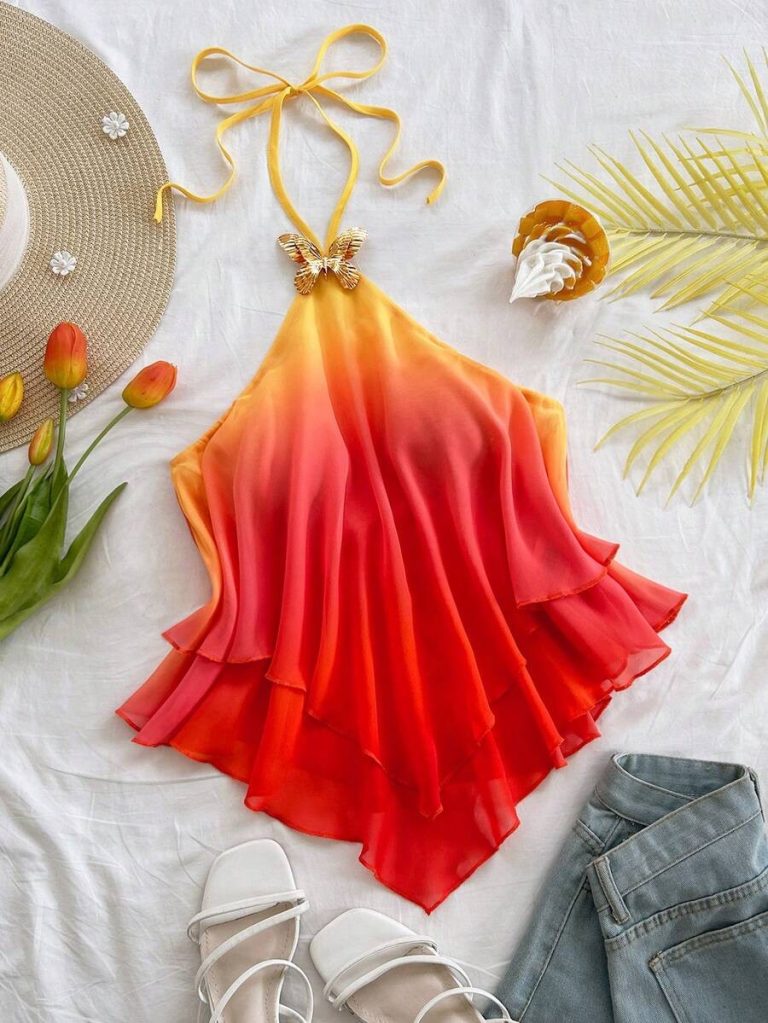 Red Ruffle Triangle Bikini Top