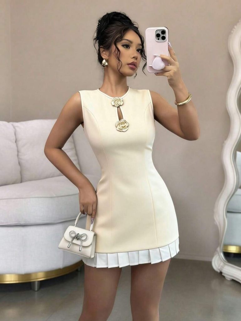 White Ruffle-Hem Mini Dress