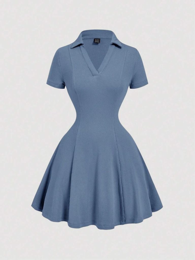 Blue Denim Polo Skater Dress