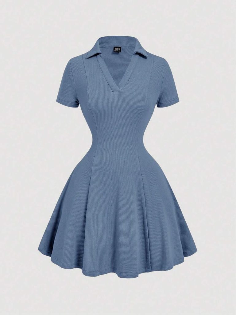 Blue Denim Polo Skater Dress