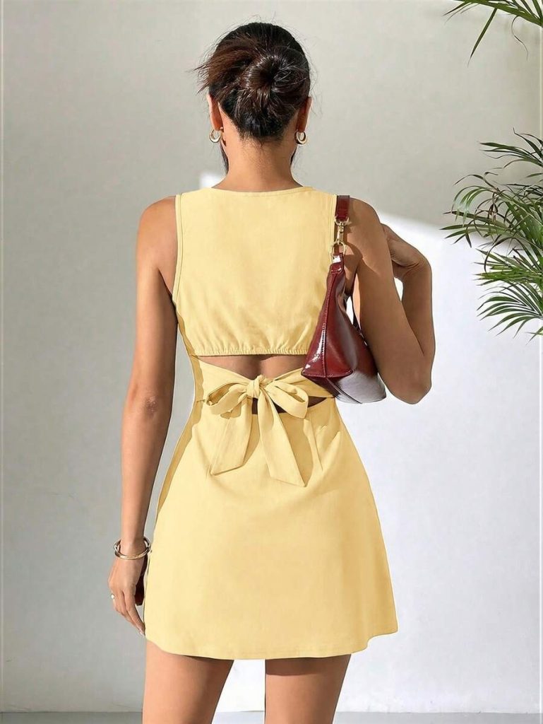 Yellow Bow-Back Mini Dress