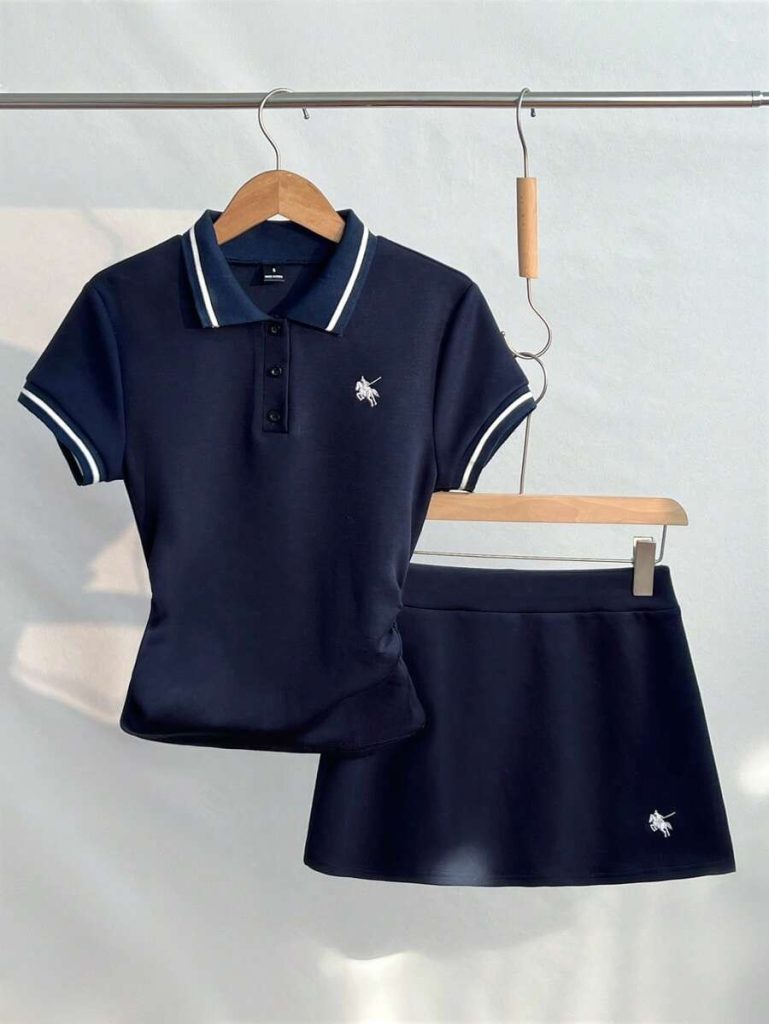 Black Polo Mini Skirt Set