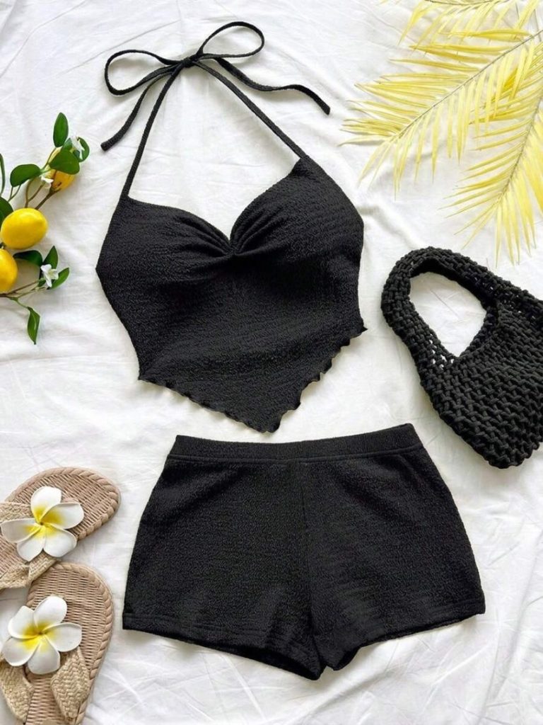 Black Bra Bralette Shorts Set